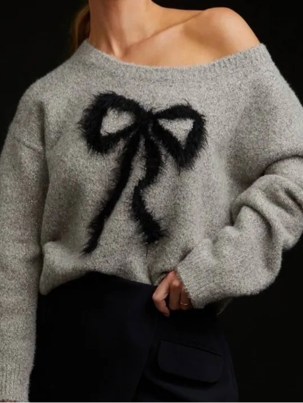 🖤Cozy Grey Bow Mohair Sweater